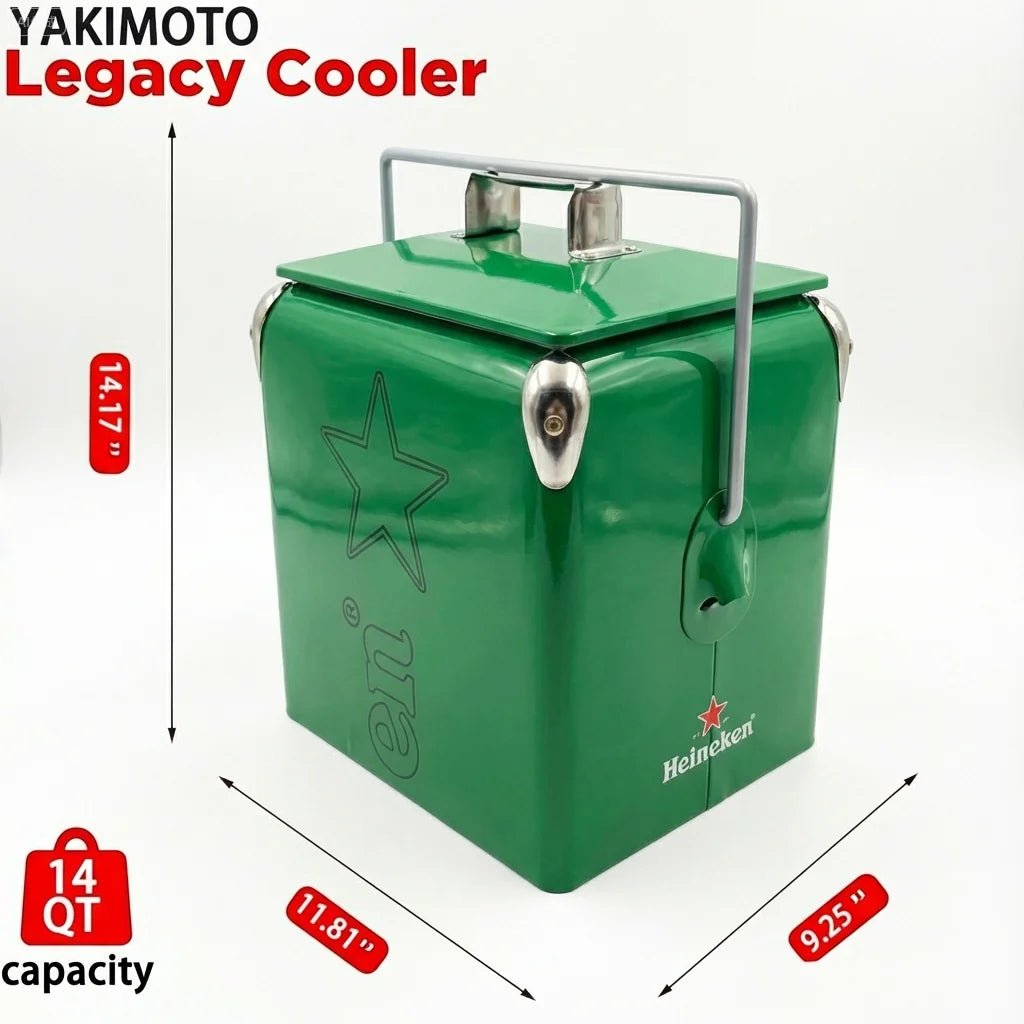 Mandotos International 13L Iron Square Cooler for camping, beach, outdoor events, travel, BBQ, RV, and wedding occasions