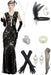 1920s Gatsby sequin gala dress with matching accessories by MANDOTOS INTERNATIONAL, featuring shimmering sequins and vintage elegance.