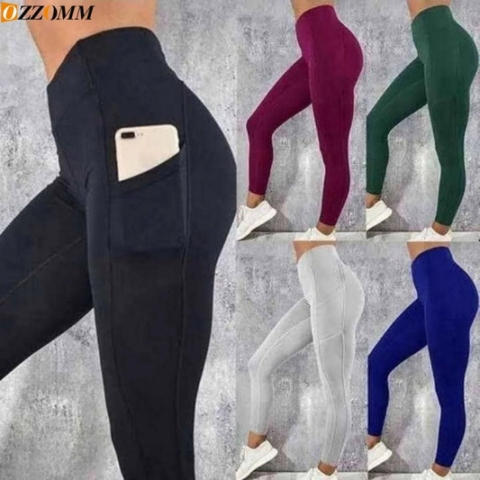 Mandotos International plus size women’s solid high waist yoga pants with pockets, elastic gym leggings for fitness and running, XXXL