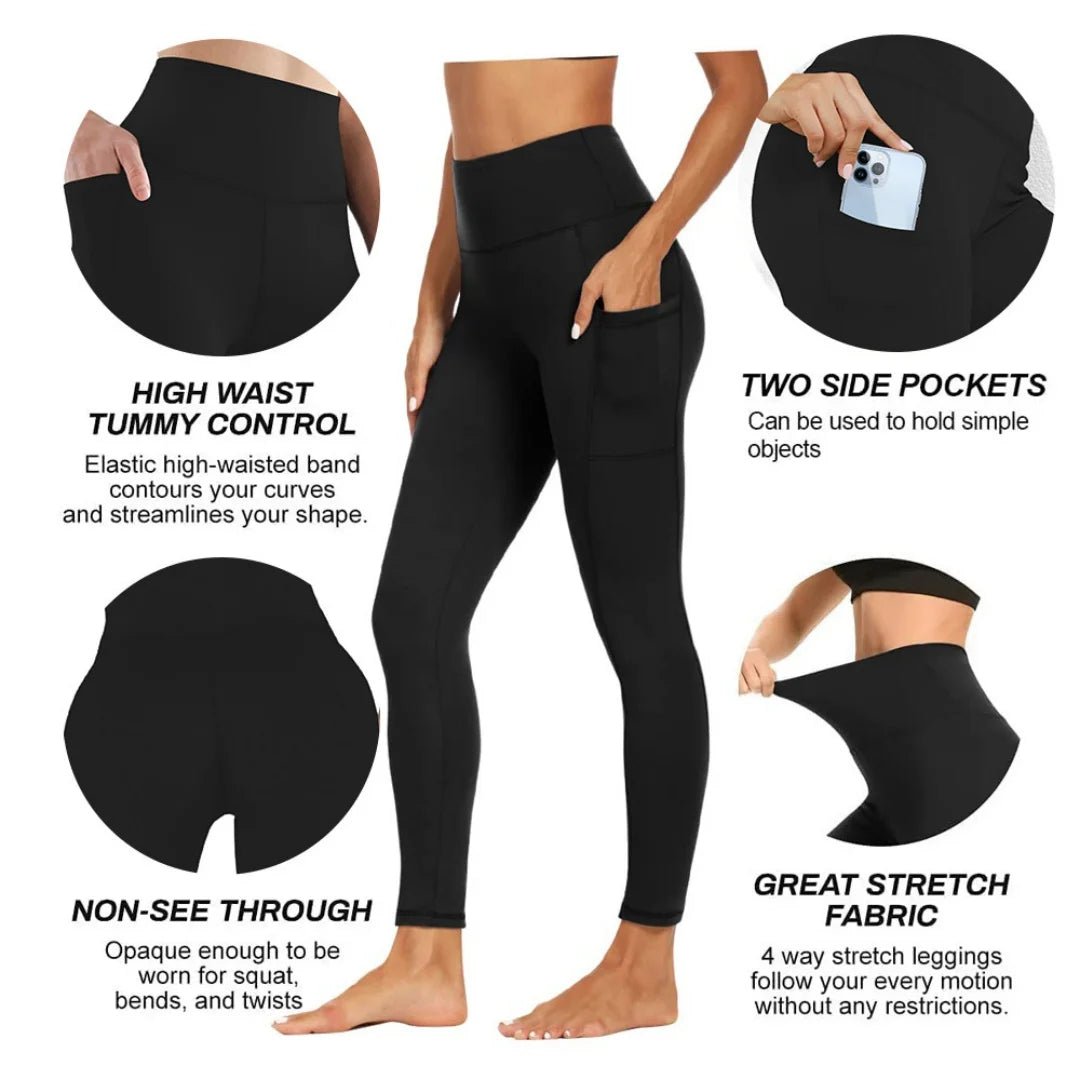 Plus size Mandotos women's yoga pants with pockets, high waist, elastic fitness leggings, ideal for running and gym workouts.