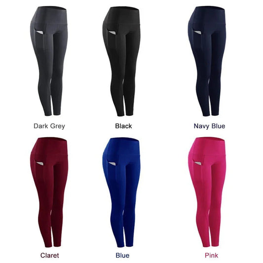 Plus size Mandotos women's yoga pants with pockets, high waist, elastic fit, solid color, ideal for fitness and running.