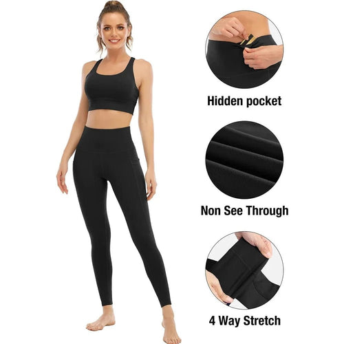 Plus size Mandotos yoga pants for women, high waist, solid fitness leggings with pockets and elastic waistband for active wear.