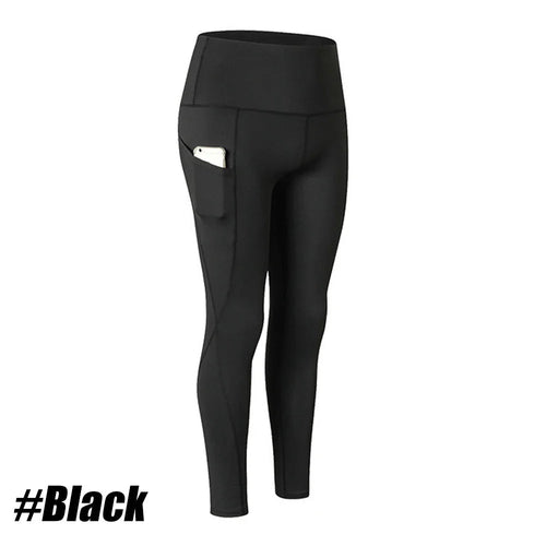 Plus size Mandotos women's yoga pants with pockets, high waist, elastic fit, solid color, ideal for fitness, running, and gym workouts.