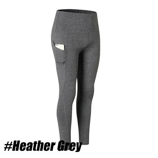 Plus size Mandotos International women's yoga pants with pockets, high waist, elastic fit, solid color, ideal for fitness and running.