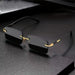 Rimless Y2K rectangle glasses for women and men with retro gradient lenses, UV400 protection, suitable for driving and travel.