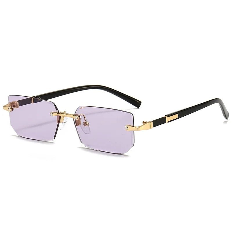 Rimless Y2K style glasses by MANDOTOS INTERNATIONAL featuring retro gradient lenses, rectangular shape, UV400 protection, for women and men.