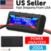 Mandotos International 200A DC LCD Power Analyzer measuring RC battery and solar panel voltage and current, compact digital display device