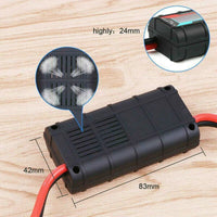 Mandotos International 200A DC LCD Power Analyzer measuring RC battery and solar panel voltage, current, and power output.
