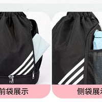 Mandotos International 2024 drawstring backpack with large capacity, outdoor training and basketball pockets, ideal for travel and gym use.