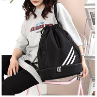Mandotos International 2024 drawstring backpack with large capacity, outdoor training, basketball, gym, and travel bag features.