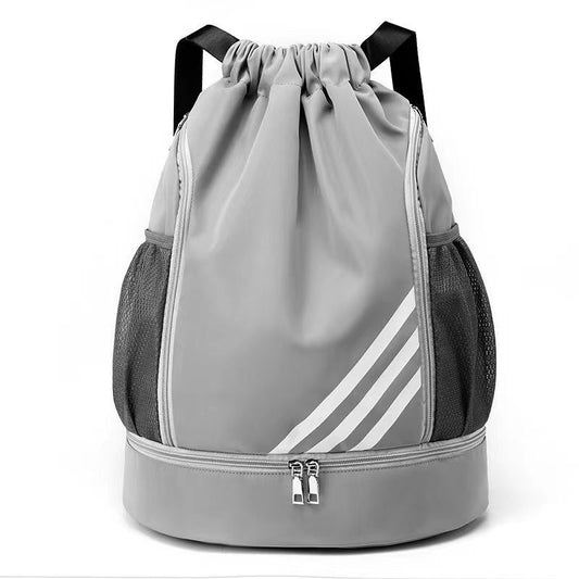 Mandotos International 2024 drawstring backpack with large capacity, multiple pockets, ideal for outdoor training, basketball, travel, and gym.