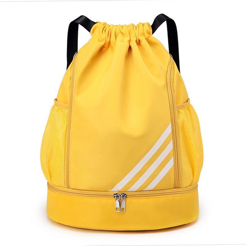 Mandotos International 2024 large capacity drawstring backpack with front pocket for outdoor, travel, gym, and basketball use