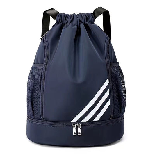 Mandotos International 2024 drawstring backpack with pocket, suitable for outdoor training, basketball, travel, and gym use.
