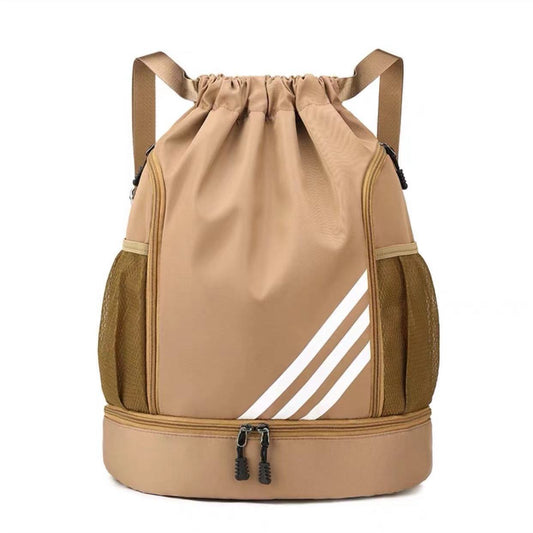Mandotos International 2024 drawstring basketball backpack with front pocket, large capacity for outdoor training, travel, and gym use.