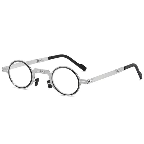 Mandotos International 2024 SleekFold anti-blue light reading glasses with slim black frame and clear lenses