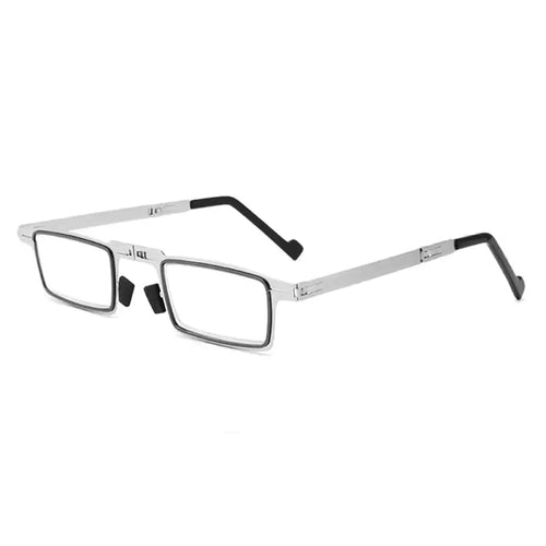 Mandotos International 2024 SleekFold anti-blue light reading glasses with black frame and slim folding design.