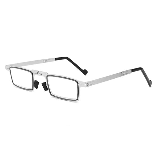 Mandotos International 2024 SleekFold anti-blue light reading glasses with slim black frame and clear lenses for comfortable vision.