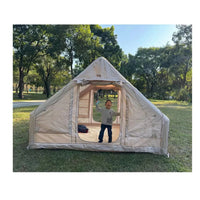 Large waterproof inflatable family tent by MANDOTOS INTERNATIONAL, ideal for outdoor camping with durable, airtight design.