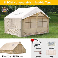 Large waterproof inflatable family tent by MANDOTOS INTERNATIONAL, outdoor camping air tent with airtight, durable design.