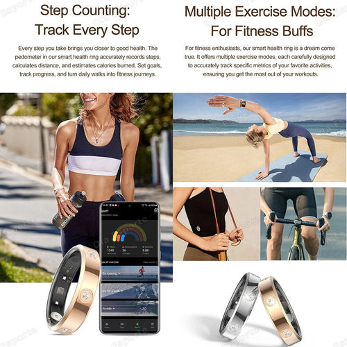 Mandotos International 2025 Smart Ring for women and men, 6.3mm narrow design, waterproof health and stress monitoring ring.