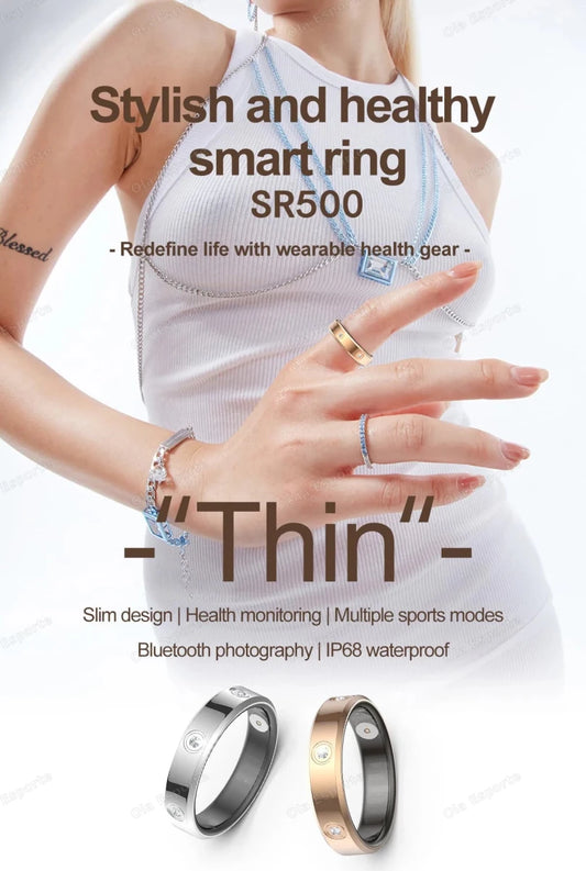 Mandotos International 2025 smart ring for women and men, narrow 6.3mm design, heart rate, stress monitor, waterproof sports ring