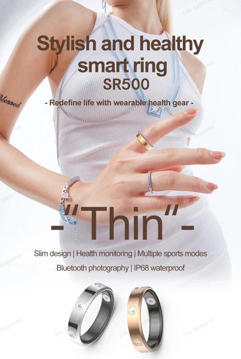 Mandotos International 2025 smart ring for women and men, narrow 6.3mm design, heart rate, stress monitor, waterproof sports ring