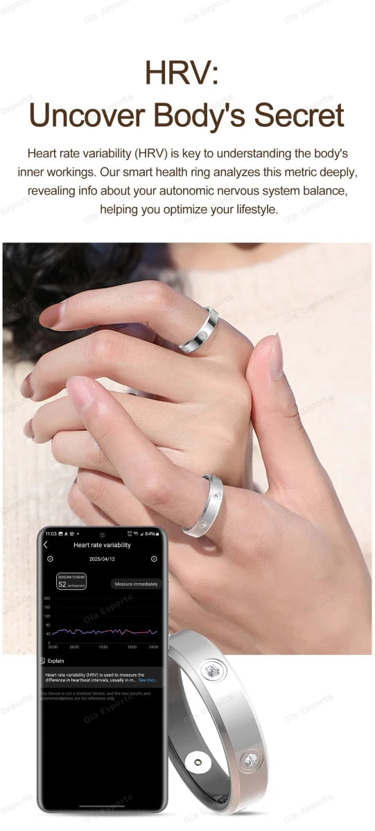 Mandotos International 2025 smart ring for women and men, super narrow 6.3mm design with heart rate, stress monitoring, and IP68 waterproof features.