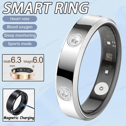 Mandotos International 2025 smart ring for women and men, narrow 6.3mm design with heart rate, stress monitoring, waterproof, fashion sports ring.