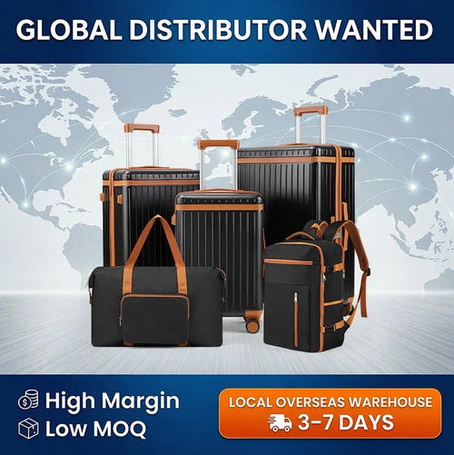 Mandotos International 2026 business travel 3-piece waterproof lightweight hard shell luggage set with wheels and handles.
