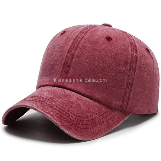 Retro-style denim baseball cap by MANDOTOS INTERNATIONAL with wide brim, sunshade, and duck tongue design for men and women.
