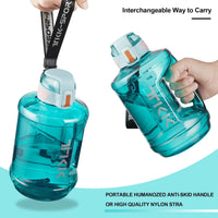 Mandotos International 2L BPA-free Tritan water bottle with custom logo and straw, ideal for gym hydration.