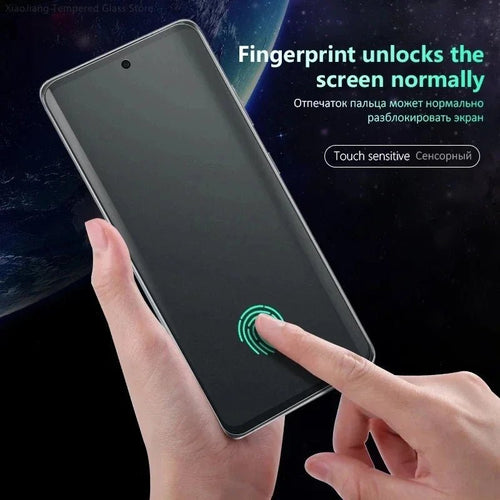 Three matte ceramic privacy screen protectors for Samsung Galaxy smartphones, anti-spy film by MANDOTOS INTERNATIONAL.