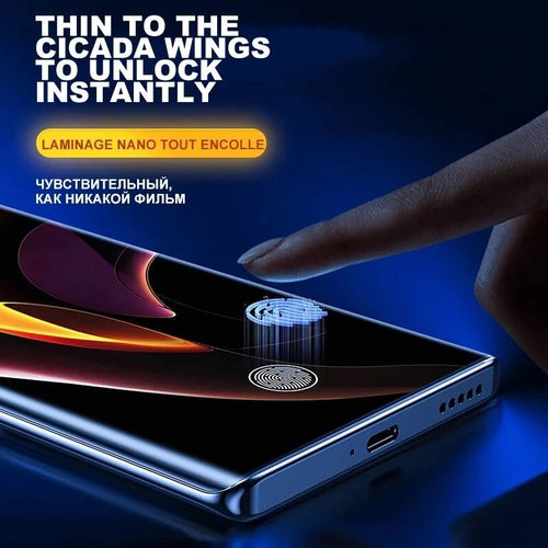 Three matte ceramic privacy screen protectors for Samsung Galaxy smartphones, anti-spy film by MANDOTOS INTERNATIONAL.