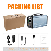 Mandotos International 300W portable solar generator with AC outlet, ideal for camping and travel, shown with power ports and handle