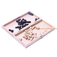 Mandotos International 30x30cm wooden chess set board for travel, includes chess pieces and game accessories.