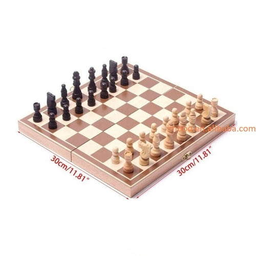 Mandotos International 30x30cm wooden chess set board with travel game accessories, ideal for chess and other board games.