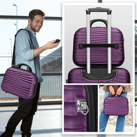 Mandotos International 5-piece family travel luggage set with vanity case, lightweight, impact-resistant, and elegant for travel.