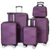 Mandotos International 5-piece family travel luggage set with vanity case, portable, impact-resistant, elegant design for travel convenience.