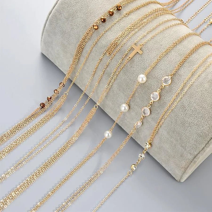 Set of 8 gold-tone body chains including belly and waist chains for women, ideal for beach bikinis and summer body jewelry.