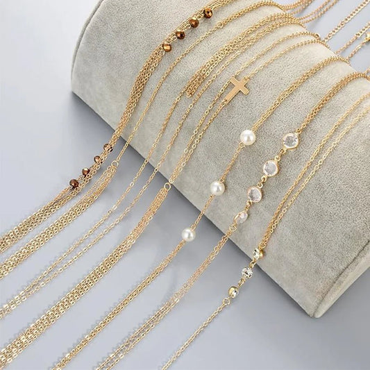 Set of 8 gold-tone body chains including belly and waist chains for women, ideal for beach bikinis and summer body jewelry.