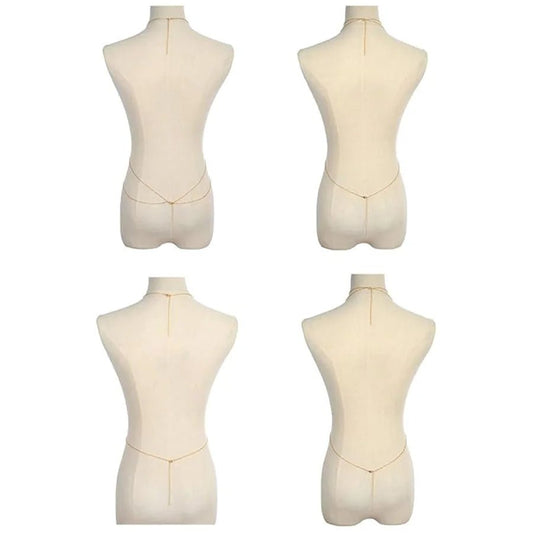 Gold tone 8-piece body chain set for women, featuring belly and waist chains ideal for summer beach bikinis and body jewelry.