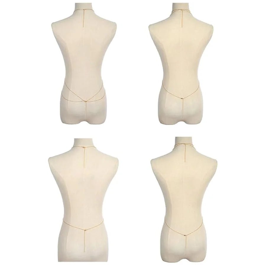 Gold tone 8-piece body chain set for women, featuring belly and waist chains ideal for summer beach bikinis and body jewelry.