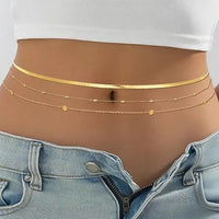 Gold-plated 8-piece waist chain set with beaded, sequin, CZ coin details, adjustable bikini belly belt jewelry by MANDOTOS INTERNATIONAL.