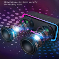 Mandotos ACOME A6 waterproof Bluetooth speaker with 10W power, RGB lighting, TWS V5.0, and bass sound quality.