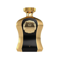 A bottle of Afnan Highness Black EDP for Her by MANDOTOS INTERNATIONAL, 3.4 oz, with sleek black perfume bottle and elegant design.