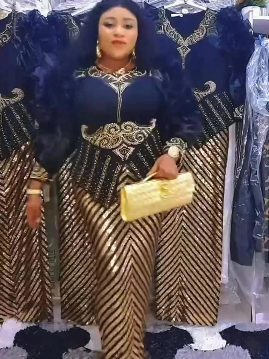Mandotos International African long dress for women, plus size, featuring sequins, dashiki, Ankara fabric, suitable for evening parties.