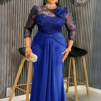 African dresses for women, plus size sequin evening long dress with dashiki and Ankara patterns, by MANDOTOS INTERNATIONAL.