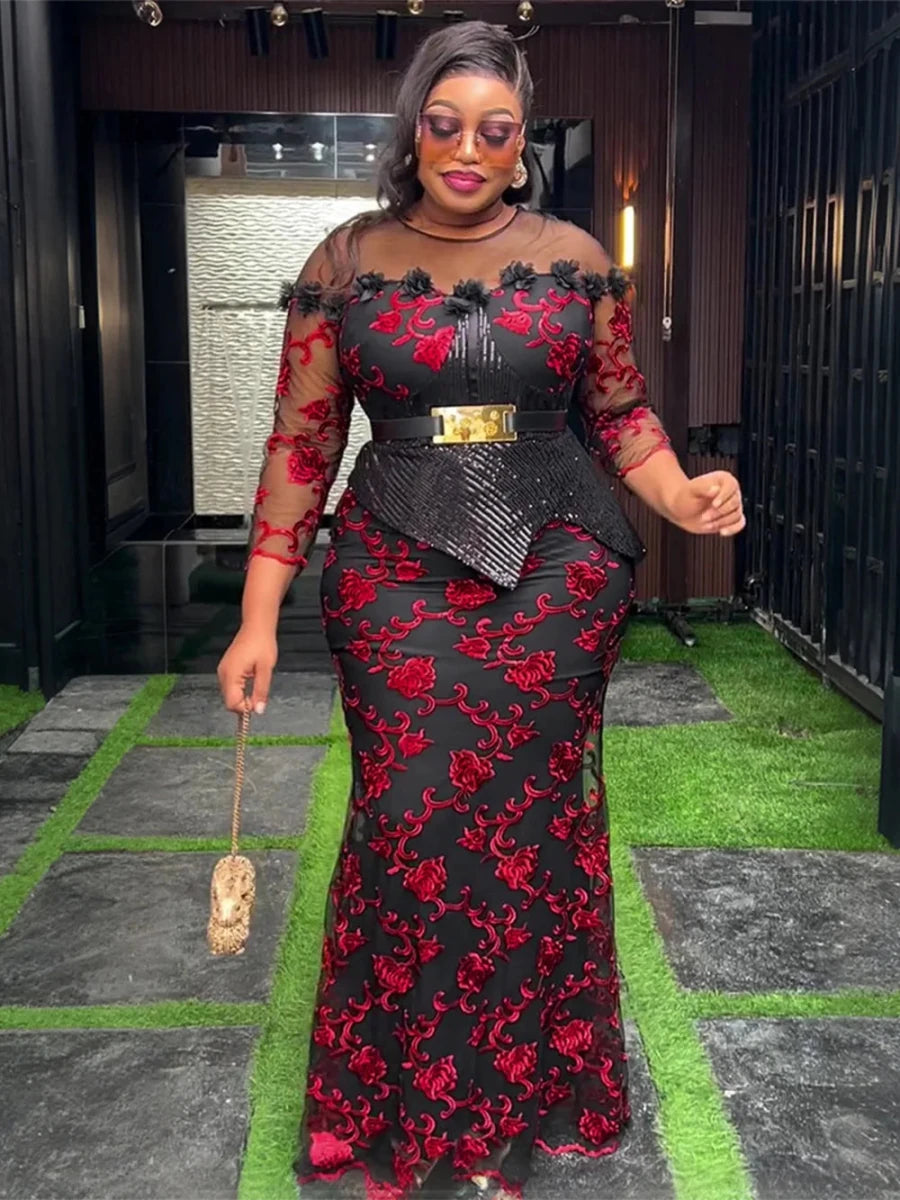 Mandotos International African dress for women, plus size, sequin evening gown, dashiki Ankara outfit, long party dress, stylish robe