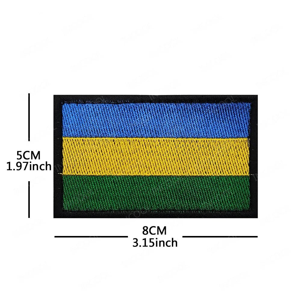 Embroidery patches of African flags and badges featuring Morocco, Nigeria, Gabon, Libya, and Namibia by MANDOTOS INTERNATIONAL.