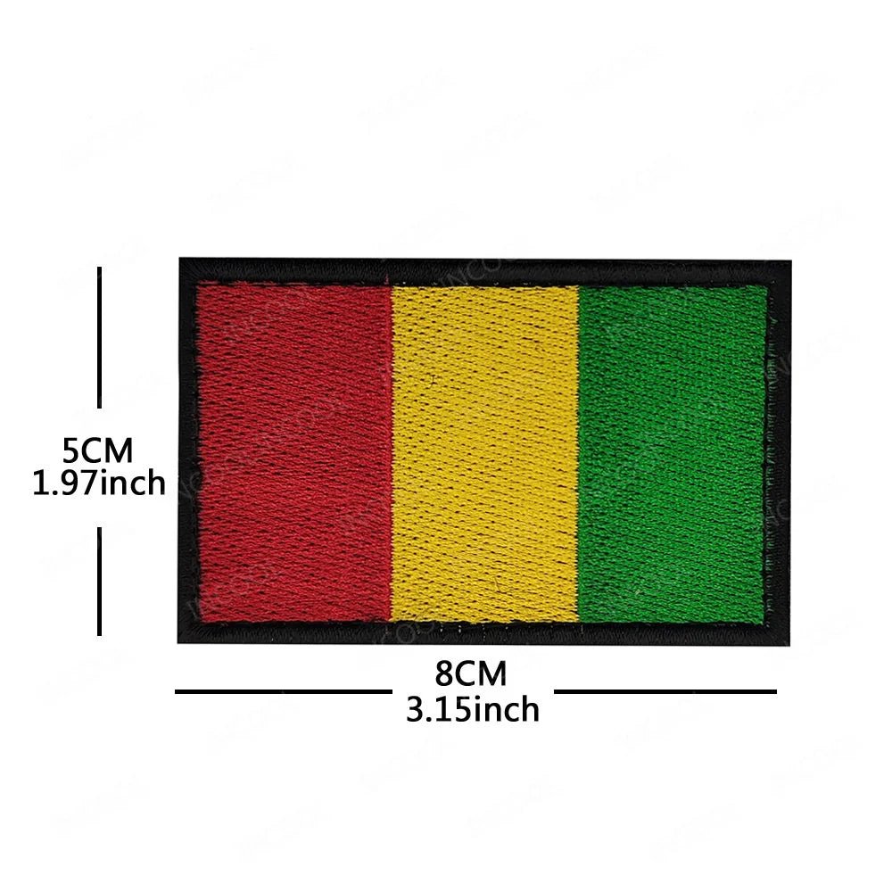 Set of African flags and badges embroidery patches featuring Morocco, Nigeria, Gabon, Libya, and Namibia by MANDOTOS INTERNATIONAL.